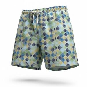 Tommy Bahama Mens XL Swim Trunks Blue Green Yellow Geometric Diamond Print 6"